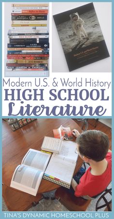 the cover of modern u s & world history high school literature, with an image of a young boy sitting at a desk in front of books