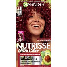 Garnier Nutrisse Ultra Color Nourishing Hair Color Creme delivers up to 8 weeks of bold ultra vibrant fade resistant color in just one step. For all hair textures and even on dark bases with NEW Color Bond technology that helps the dyes penetrate your hair fiber. Garnier Nutrisse is the only hair color creme with a separate ampoule of grapeseed oil that you snap and pour directly into your mix. Lock in moisture and color with our after-color mask infused with five oils avocado, olive, coconut, a Garnier 42 Deep Burgundy, Garnier 56, At Home Burgundy Hair Color, Best Cvs Hair Dye, Best Hair Color From Walmart, Best Burgundy Hair Dye Box, Temporary Maroon Hair Dye, Deep Burgundy Hair Color Box Dye, Temporary Burgundy Hair Color