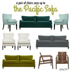 the chairs cozy up to the pacific sofa are available in various colors and styles, including green