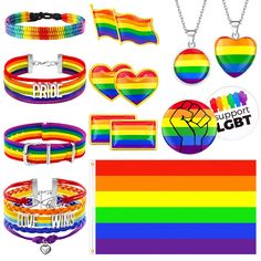 rainbow pride bracelets and other accessories are on display