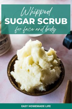 This homemade Whipped Sugar Scrub Recipe will leave your skin feeling soft and supple and wondering why you did not make it sooner! This easy recipe has five natural ingredients and will whip up in minutes. Gift a jar to your loved one for any special occasion, including holiday gift-giving. Nothing is sweeter than a surprise shea butter scrub made with love! Shea Butter Scrub Recipe, Best Sugar Scrub Recipe, Whipped Body Scrub Diy, Diy Sugar Scrub Coconut Oil, How To Make Sugar Scrub, Diy Whipped Sugar Scrub, Emulsified Sugar Scrub Recipe, Whipped Sugar Scrub Recipe, Shea Butter Scrub