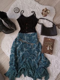 #witch #witchcraft #outfits #grwm #witchcore #witchyvibes #dark #skirtfashion #longskirtaesthetic #fashion #aesthetic #stevienicks # Water Signs Aesthetic Outfits, Dark Blue Whimsigoth, Rain Core Aesthetic Outfits, Dark Hippy Outfits, New Orleans Witch Outfit, Sea Witch Clothes, Witchy Western Outfit, Light Witch Aesthetic Outfit, Ocean Witch Outfit