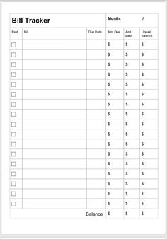 a bill tracker is shown in the form of a blank sheet with numbers on it