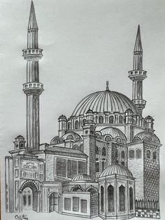 a pencil drawing of a mosque