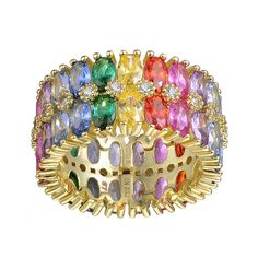 This rainbow cubic zirconia & diamond accent cluster ring beautifully enhances your style. Click on this JEWELRY & WATCHES GUIDE to learn about fit, styles, materials and more! This rainbow cubic zirconia & diamond accent cluster ring beautifully enhances your style. Click on this JEWELRY & WATCHES GUIDE to learn about fit, styles, materials and more! FEATURES Width: 11 mm Shank style: stackable Band fit: comfort fit Metal: sterling silver Plating: 14k gold Finish: polished Packaging: velvety po Oval Setting, Stackable Bands, Cluster Ring, Emerald Cut, Rings Statement, Gold Finish, Women Rings, Statement Rings, Nike Shoes