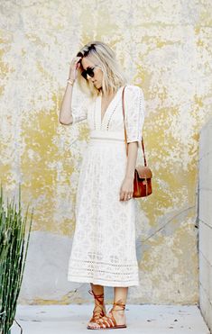 Boho Street Style Inspiration: Damsel in Dior / White Midi Dress Spring Look #johnnywas Cotton Dress For Summer, Zimmerman Dress, Boho Street Style, Hair Dress, Dior Dress, Ivory Dress, White Cotton Dress, Zimmermann Dress, Plunge Dress