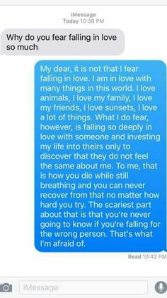 the text message that someone wrote to her about falling in love is shown on an iphone screen