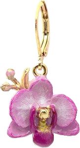 a pink flower is hanging from a gold plated charm