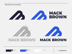 the logos for mack brown and mark brown, which are designed in blue and grey