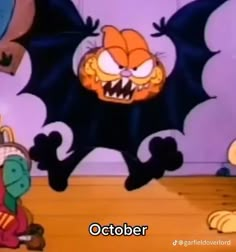 an image of cartoon characters in the middle of a scene with text that reads, october