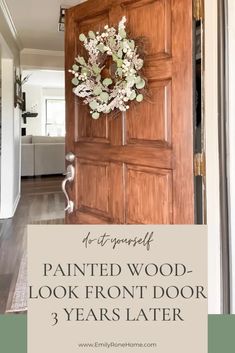 Wood Look Front Door, Wood Door Paint, Door Redo, Entryway Paint Colors, Faux Wood Paint, Interior Door Colors, Brown Front Doors, Glass Storm Doors, Interior Front Door