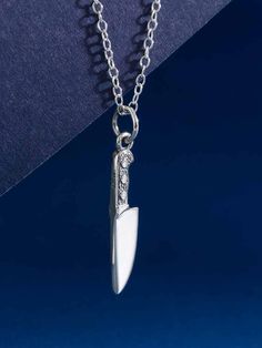 Kitchen Knife Necklace | Sterling Silver Pendant Chain Charm | Light Years Jewelry Knife Necklace, Crystal Accessories, Kitchen Knife, Shiny Silver, Toe Rings, Stone Bracelet, Sterling Ring, Sterling Silver Pendant, Cable Chain