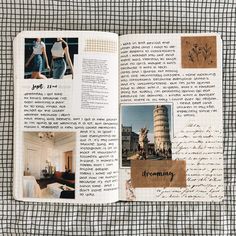 an open book with pictures and writing on it