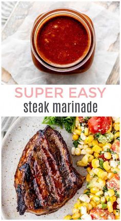 steak marinade with corn on the cob and tomato sauce