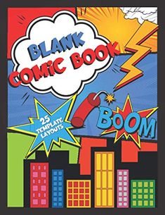 a comic book cover with the words blank comic book written in bold colors and shapes