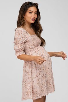 Pink Floral Smocked Square Neck Puff Sleeve Maternity Dress – PinkBlush Fitted Maternity Dress With Smocked Back, Fitted Square Neck Maternity Dress, Casual Fitted Maternity Dress With Smocked Back, Short Sleeve Maternity Dress With Smocked Bodice, Maternity Dress With Smocked Bodice And Square Neck, Spring Maternity Dress With Square Neck, Spring Maternity Dress With Smocked Bodice And Short Sleeves, Casual Maternity Dress With Smocked Back, Maternity Short Sleeve Dresses With Smocked Back