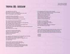 the back cover of trivia and sessaw's album, which is written in