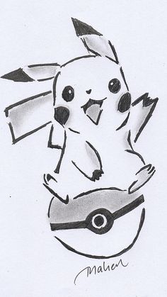 a drawing of a pikachu sitting on top of a car