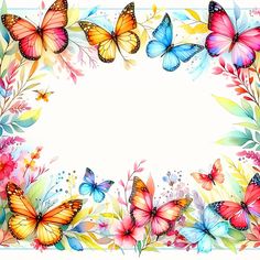 a colorful frame with many butterflies flying around