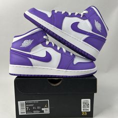 This Pair Is Brand New In Box! They Are A 7 In Youth, Which Is Equivalent To A 8.5 In Women’s! Please Check All Photos Before Purchasing! All Sales Are Final! No Refunds Or Returns! If You Have Any Questions About Sizing Please Feel Free To Send Me A Message! I Am Not Responsible For Factory Flaws On Mass Produced Pairs! All Items Ship The Day After Purchase Priority Mail & Double Boxed Unless The Order Is Placed On A Saturday! If You Purchase On Saturday Your Item Will Ship Out Monday Due To Th Jordan 1 Pirple, Nike Sporty Purple High-top Sneakers, Purple High-top Sneakers With Boost Midsole, Nike Lavender Sneakers For Streetwear, Purple Mid-top Custom Sneakers With Boost Midsole, Purple High-top Jordan Shoes, Purple High-top Jordan Shoes For Streetwear, Purple Mid-top Jordan Shoes For Streetwear, Sporty Purple Mid-top Jordan Shoes