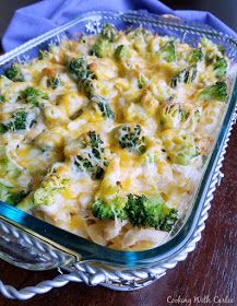 a casserole dish with broccoli and cheese