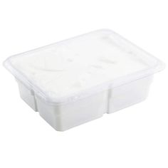 a plastic container filled with white food