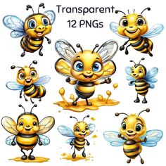 cartoon bees with different poses and expressions