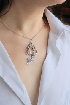 image 2 Whimsical White Pendant Jewelry, Whimsical Silver Round Pendant Necklace, Whimsical Silver Pendant Jewelry, Whimsical Sterling Silver Pendant Necklace, Fox With Nine Tails, Hammerhead Shark Necklace, Fox Totem, Oak Leaf Necklace, Nine Tails