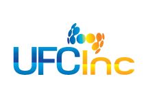 the ufc inc logo is shown in blue, yellow and orange colors on a white background