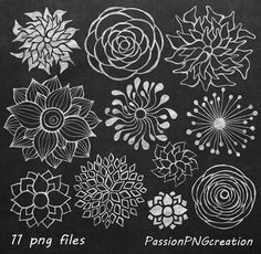 a chalkboard with different types of flowers on it and the words, 11 png files