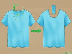 an image of a blue shirt with scissors on the front and back, showing how to cut