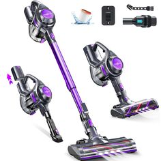 two different types of vacuums and one is purple