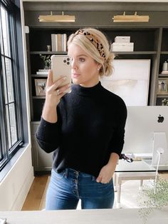 Simple Updo With Headband, Low Pony With Headband, Fabric Headband Outfit, Headband Low Bun, Hairdos With Headbands, Hair Styles With Headbands Casual, Updo With Hairband, Bun Hairstyles With Headband, Headband Hairstyles For Work