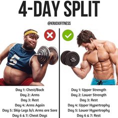 a man and woman doing exercises with dumbbells for 4 - day split workout