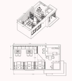 the floor plan for an office building with two rooms and one room on each side