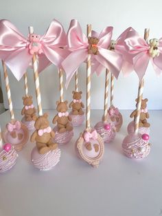 Teddy Bear Theme Cake Pops, Pink Teddy Bear Cake Pops, Pink Teddy Bear Centerpieces, Teddy Bear Cake Pops, Gender Reveal Treats, Baby Shower Cakepops, Elegant Cake Pops