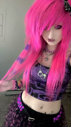 #scenecore #scenehair #scenequeen #scenemo #pinkscenehair Purple Scene Hair, Pink Scenecore, Emo Mode, Curly Scene Hair, Emo Scene Outfits, Dress Up Closet, Scene Style