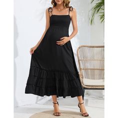 Elevate your maternity wardrobe with the WhizMax Sleeveless Maternity Dress, perfect for any special occasion from baby showers to photoshoots. This elegant black maxi dress features a flattering spaghetti strap design and a smocked, tiered silhouette that gracefully accommodates your changing figure throughout all stages of pregnancy and beyond.

- Material: Lightweight and breathable fabric for maximum comfort
- Color: Classic black
- Gender: Female
- Size: Large
- Style: Sleeveless, spaghetti Baby Shower Photoshoot, Dress For Baby Shower, Shower Photoshoot, Maternity Wrap Dress, Long Sleeve Maternity Dress, Maternity Long Dress, Maternity Dresses Summer, Maternity Wardrobe, Summer Spaghetti