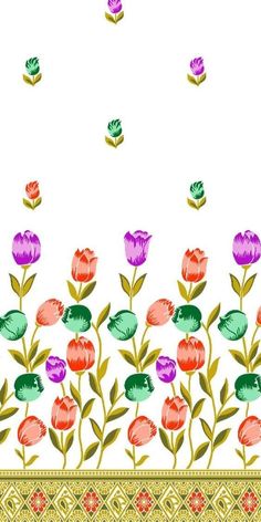 colorful flowers and leaves on a white background with an ornate border around the edges in gold