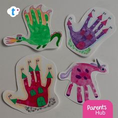 four handprints with different designs on them