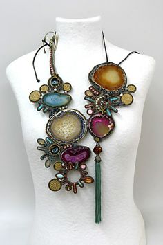 Drop Dead gorgeous. Can something with a similar feeling be made in polymer clay? "Dori Csengeri, Bogart necklace" Expensive Necklaces, Soutache Necklace, Art Movements, Soutache Jewelry, Colorful Jewelry, Drop Dead, The Fashion Industry, Beads And Wire