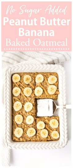 banana baked oatmeal in a white dish with text overlay