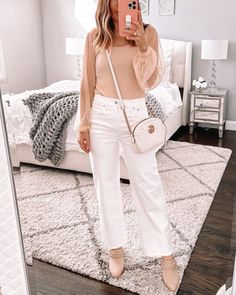 Style for over 35 Mrs Casual, Bodysuit Jeans, Target Jeans, Paper Bag Waist Pants, Sunglasses Outfit, Sweater Bags, Peplum Sweater, Jeans And Flats, Body Suit With Shorts