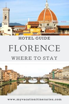 the words hotel guide, where to stay and what to do in italy with pictures of buildings