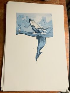 a drawing of a whale jumping out of the water