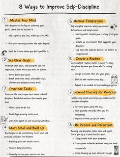 the 8 ways to improve self - disliping info sheet is shown in yellow