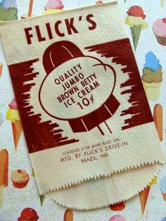 a piece of paper with an ice cream label on it that says flick's