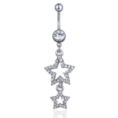 PRICES MAY VARY. High Quality: Specifically designed for navel piercings, with a focus on comfort, safety and precision aesthetics. Made with piercing-safe 316L surgical steel. Unique Design: Belly button ring featuring a dangle hollow star design with sparkling cubic zirconia crystals. Sold individually. Perfect Size: 14 gauge 10mm (3/8 inch) barbell, 5mm ball top and 25mm (1 inch) featured dangle length. Applications: Glittery navel rings suitable for many occasions, such as different parties, Small Belly Button Rings, Body Jewelry Piercing, Piercing Ring, Navel Piercing, Button Rings