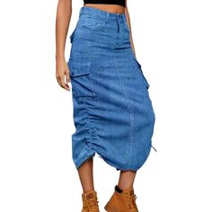 Introducing our newest addition to the 2024 Spring Collection the must-have women's denim skirt of the season! This trendy-forward skirt combines all the hottest trends for an unbeatable look that will have you turning heads wherever you go.Distinctive Features: Fashion-Forward Style: Our denim skirt is the epitome of chic with its high-waistline and cargo design, perfect for the trendy woman with a love for modern. Long Length: This skirt falls just above the knee, making it the perfect length Cargo Design, Womens Denim Skirts, Denim Skirt Outfits, Fall Skirts, Khaki Color, Color Khaki, High Waisted Denim, Spring Collection, Hottest Trends