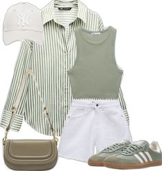 Green Striped Shirt, Outfit Chic, Tank Top White, Fashion Fail, Casual Day Outfits, Chic Outfit, Life Tips